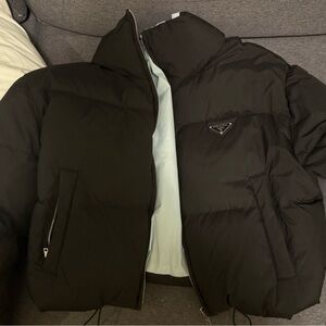 Prada Black Quilted Jacket with Logo Patch Puffer